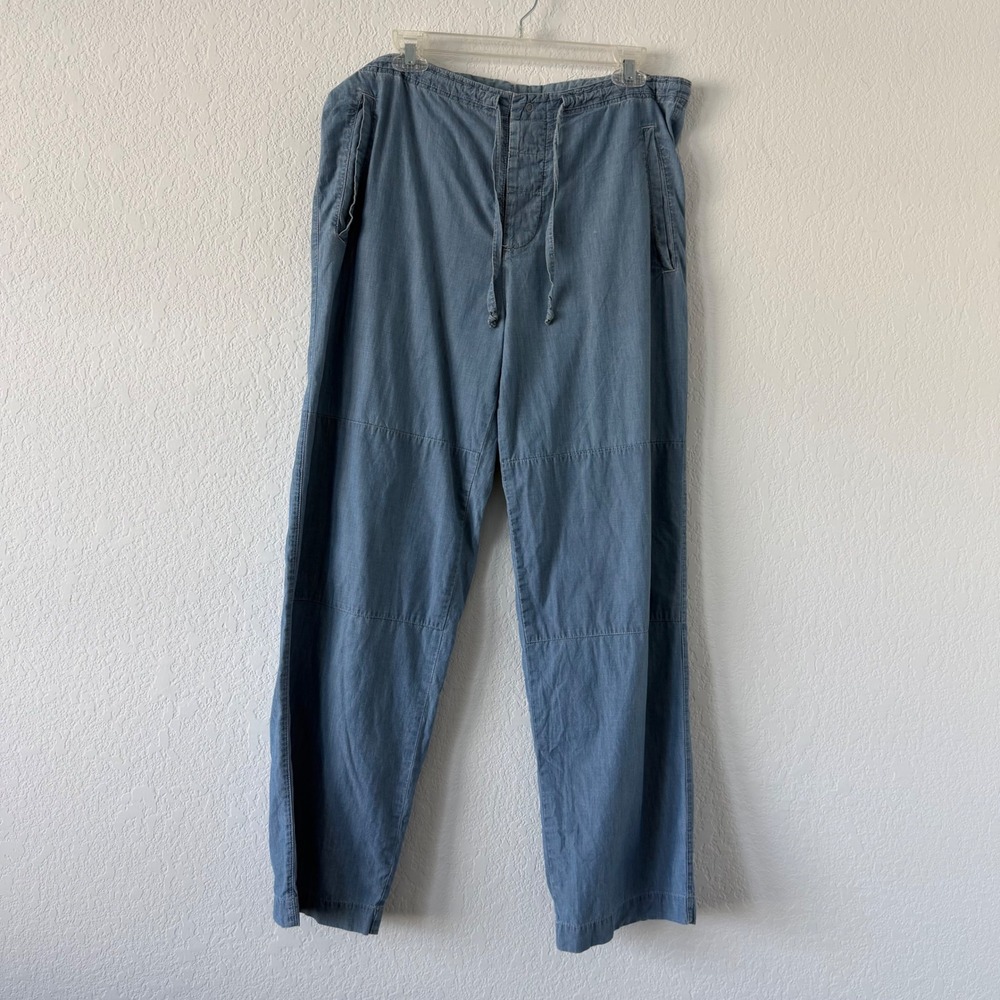 Gap Body Womens Small Blue Chambray Wide Leg Relaxed Drawstring Pants Cotton‎